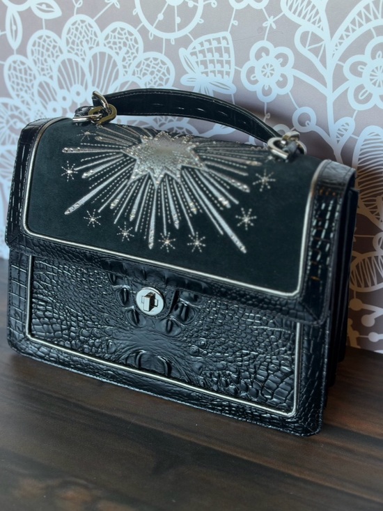 Brahmin Handbags - FIRM Brahmin Hallie Black Revel Luxury CRYSTALS ITALIAN SUEDE Satchel Bag $495